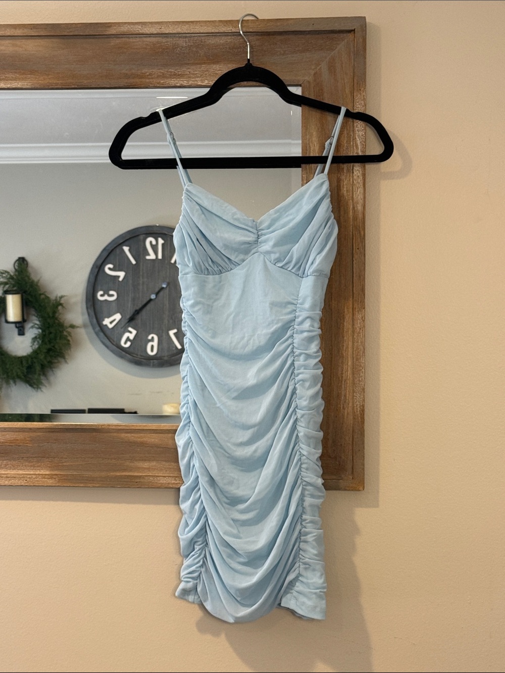 Hello Molly Light Blue Ruched Midi Slip Dress